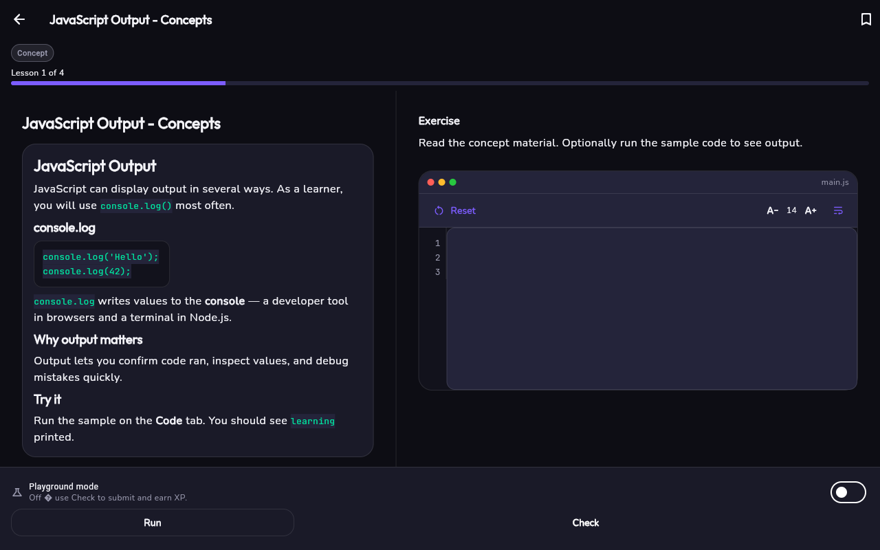 Yonah lesson screen — interactive coding exercises with in-browser editor by Sharad Khare
