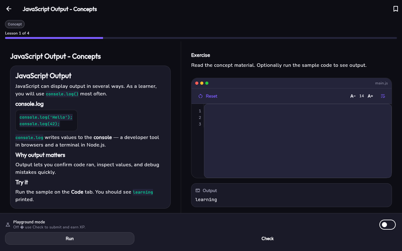 Yonah code editor — write code, run, and get instant automated feedback on the self-learning platform